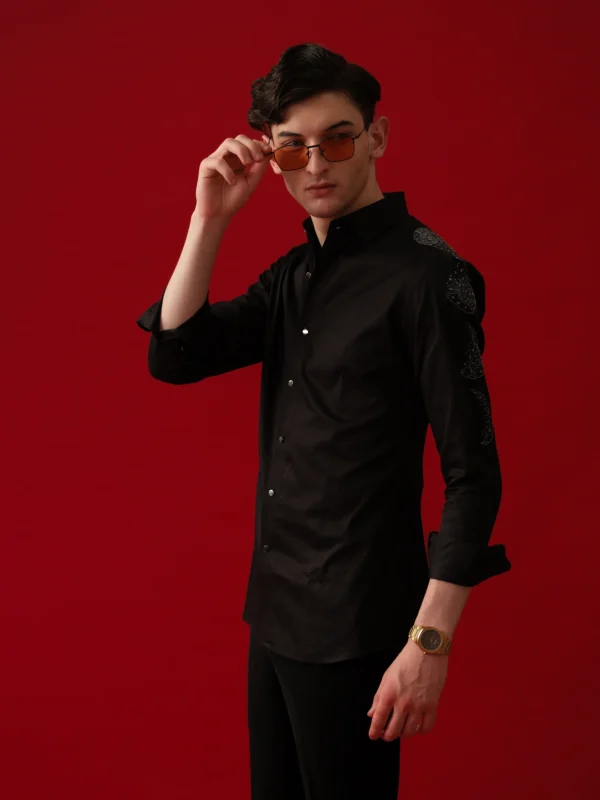 Black Moon Hand Painted Embroirded Shirt