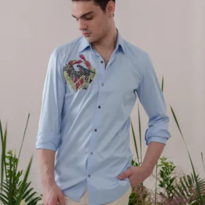 Powder Blue Embroidered Shirt